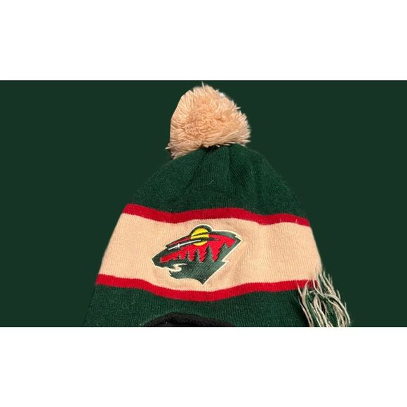 Youth MN Wild Hockey Green/Tan Fleece Ear Flap Hat - Picture 2 of 3